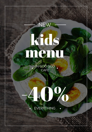 Menu for Kids with Boiled Eggs with Spinach Poster 28x40in Šablona návrhu