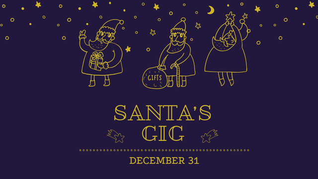 New Year Event Announcement with Cute Santas FB event cover tervezősablon