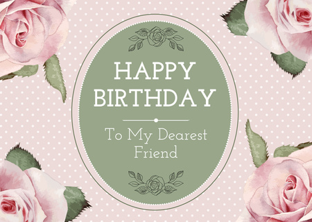 Happy Birthday Greetings with Tender Roses Card Design Template