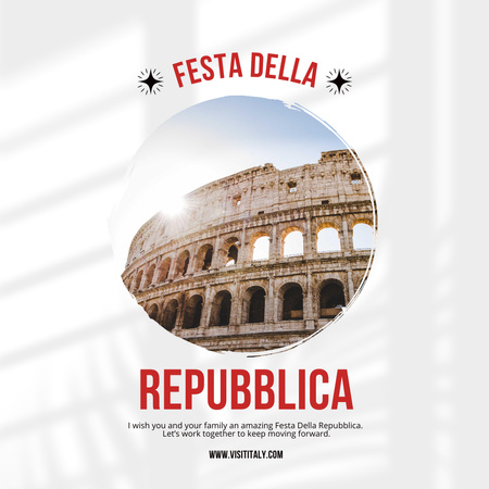 Italian kansallispäivän tervehdys Colosseumin kanssa Instagram Design Template