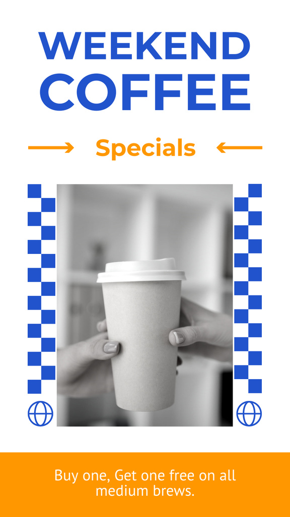 Promo For Weekend Coffee Offer In Paper Cup Instagram Story Design Template