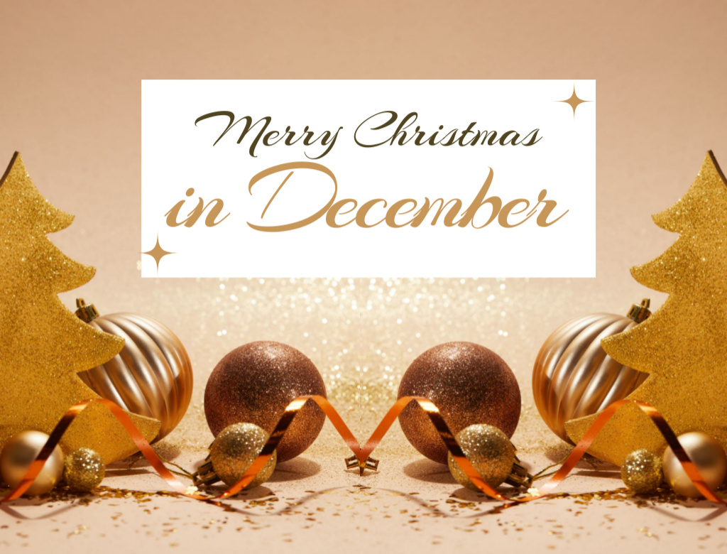 Plantilla de diseño de Christmas Cheers with Golden Trees and Baubles Postcard 4.2x5.5in 