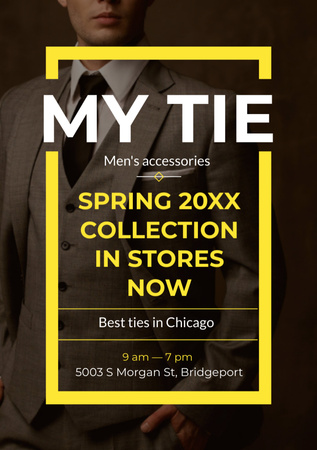 Anúncio da coleção primavera masculina com homem bonito vestindo terno e gravata Flyer A5 Modelo de Design