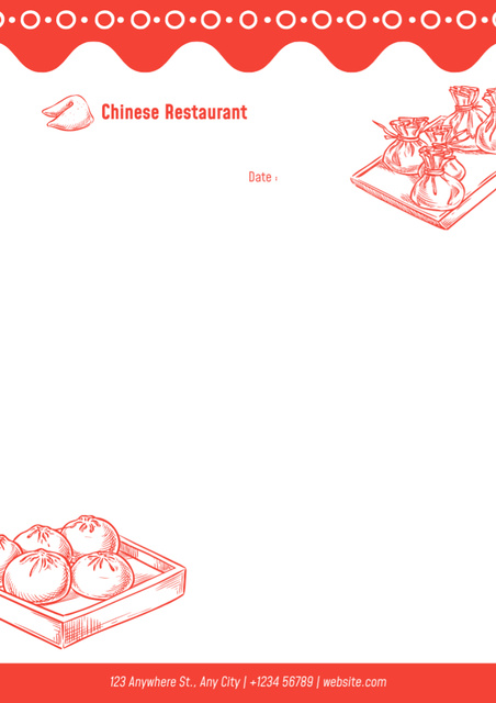 Chinese Restaurant Ad with Dumplings Letterhead Design Template