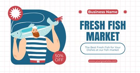 Template di design Offerta di pesce fresco dal mercato con il pescatore Facebook AD