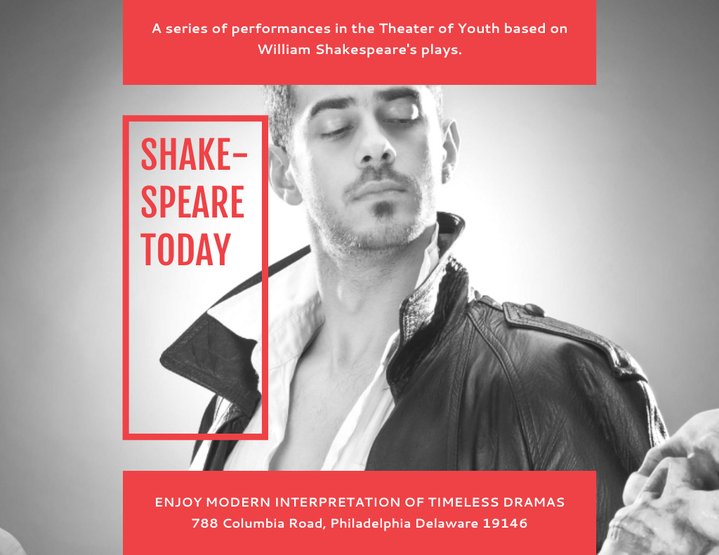 Man Playing Role in Theater Performance Flyer 8.5x11in Horizontal Design Template