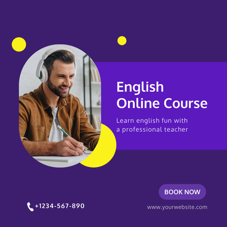 Designvorlage English Courses Online für Instagram
