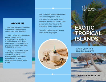 Exotic Vacations Offer with Palm Tree on Beach Brochure 8.5x11in Z-fold Design Template