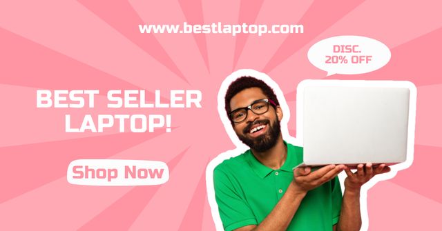 Best Selling Laptop with African American Man Facebook AD Design Template