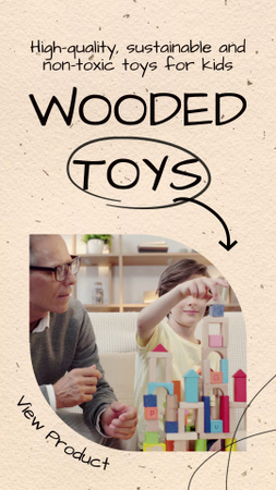 Grandfather and Granddaughter Assembling Wooden Construction Set Instagram Video Story Design Template