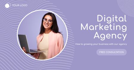 Plantilla de diseño de Servicios de agencia de marketing conocedores de tendencias con consulta en violeta Facebook AD 