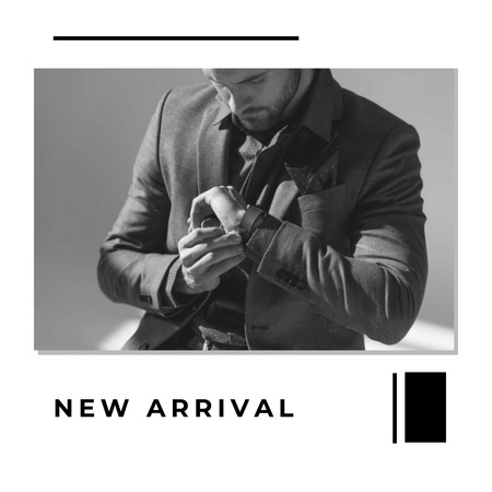Fashion New Collection Announcement with Man in Jacket Instagram Tasarım Şablonu