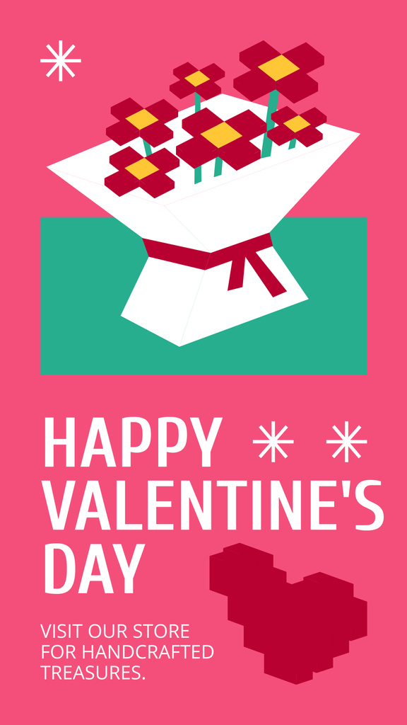 Wishing Happy Valentine's Day With Floral Bouquet Instagram Story Design Template