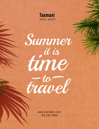 Summer Travel Inspiration with Tropical Palm Leaves Poster 8.5x11in Design Template