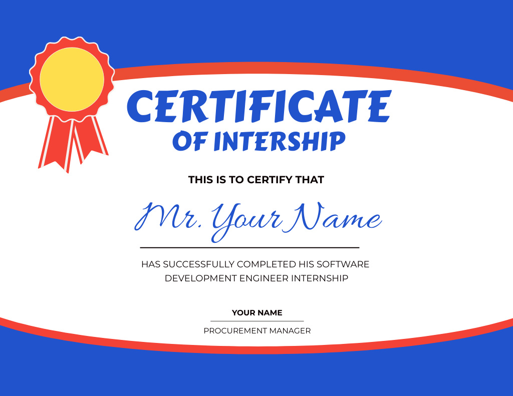 Award for Completion Software Development Engineer Internship Certificate tervezősablon