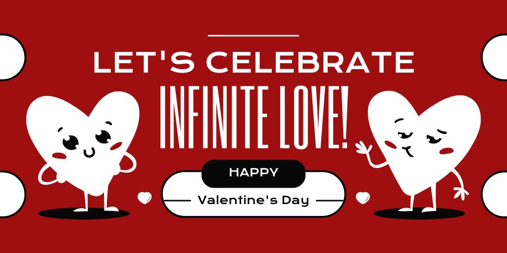 Plantilla de diseño de Valentine's Day Celebration With Hearts Characters Twitter 