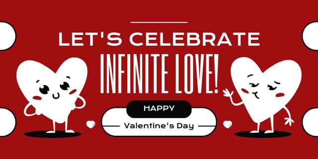 Valentine's Day Celebration With Hearts Characters Twitter Design Template