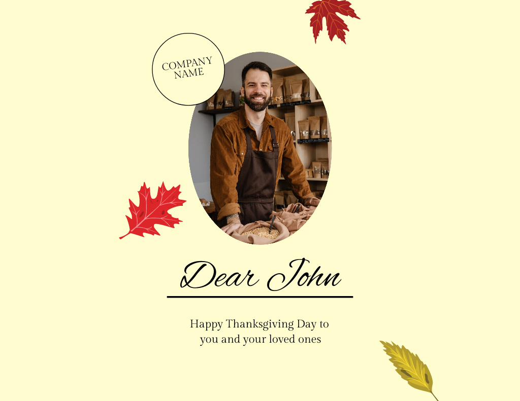 Young Man with Thanksgiving Best Wishes Flyer 8.5x11in Horizontal Design Template