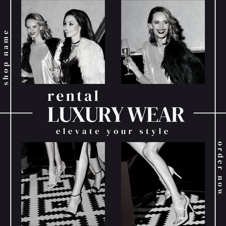 Template di design Le donne in affitto indossano abiti di lusso in bianco e nero Instagram