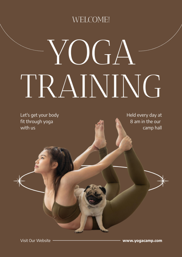 Woman Practicing Yoga on Brown Background Poster A3 Tasarım Şablonu