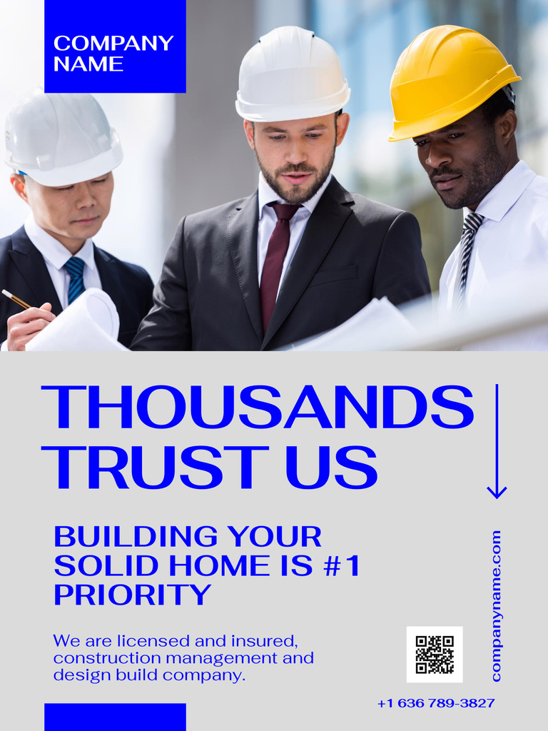 Construction Company Advertising with Team of Architects Poster US Tasarım Şablonu