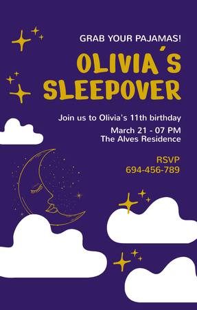 Olivia's Sleepover Party  Invitation 4.6x7.2in Design Template