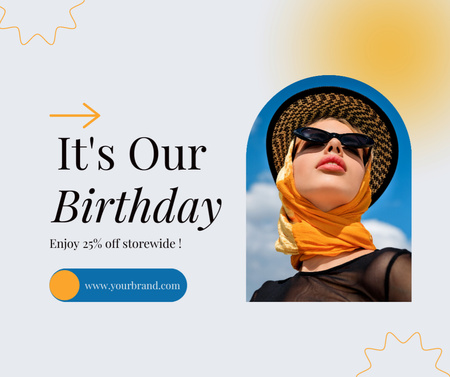 Modern Woman Posing for Birthday of Store Facebook Design Template