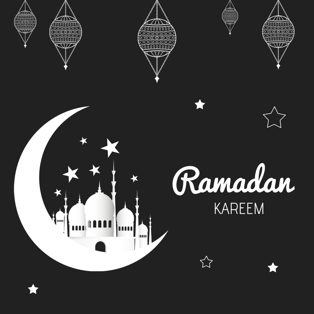 Beautiful Ramadan Kareem Greeting with Mosque and Moon Instagram Modelo de Design