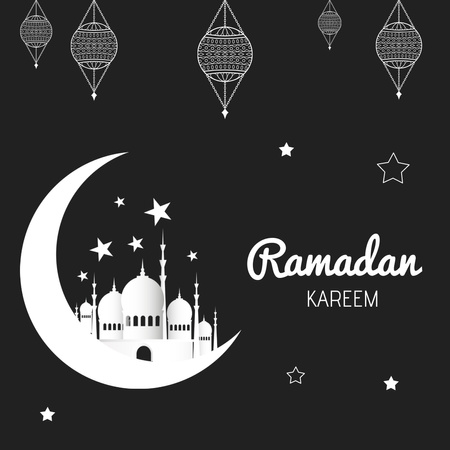 Beautiful Ramadan Greeting with Mosque Instagram Tasarım Şablonu