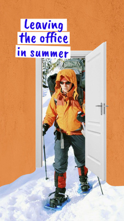 смешная шутка про отпуск с мужчиной в лыжном костюме Instagram Story – шаблон для дизайна