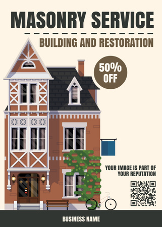 Building and Restoration Offer Illustrated with Retro House Flayer – шаблон для дизайну