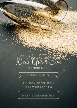 New Year Party Shining Golden Glitter in Glasses Invitation Design Template