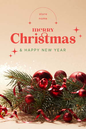Platilla de diseño Christmas and New Year Greeting with Decorated Twig Postcard 4x6in Vertical
