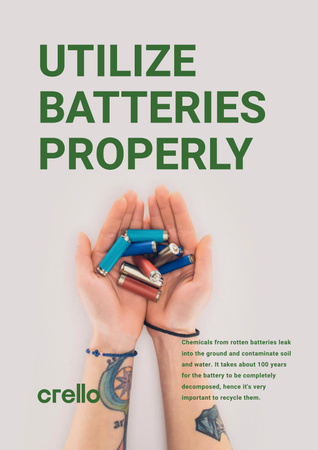 Utilization Guide Hand Holding Batteries Poster Modelo de Design