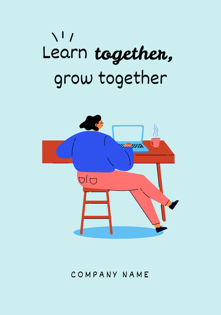 Quote about Learning with Woman Working on Laptop Poster 28x40in – шаблон для дизайну