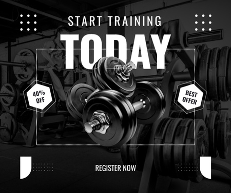 Gym Invitation with Iron Dumbbells Facebook Design Template