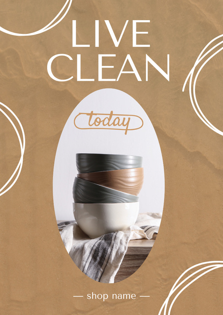 Clean Living Concept with Ceramic Bowls Poster A3 Design Template