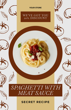 Tarjous spagettia lihakastikkeella Recipe Card Design Template