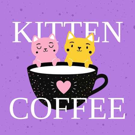 Cute Cats with Coffee Cup Animated Post Design Template