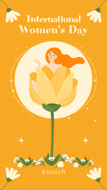 Woman in Yellow Flower on International Women's Day Instagram Story – шаблон для дизайну