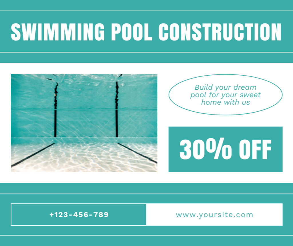 Offer Discounts on Construction of Swimming Pools Facebook Design Template