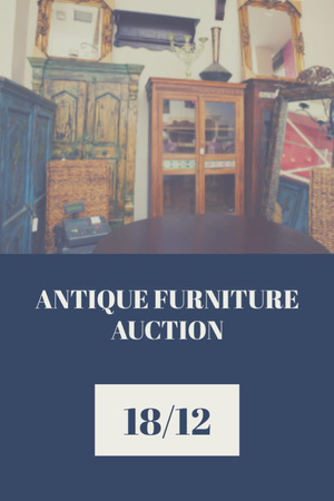 Rare Furniture And Artworks Auction Announcement In Blue Postcard 4x6in Vertical Tasarım Şablonu