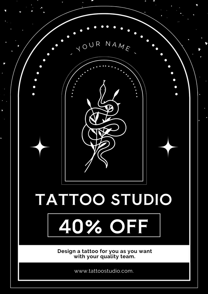 Designing Tattoos In Studio With Discount Poster Modelo de Design