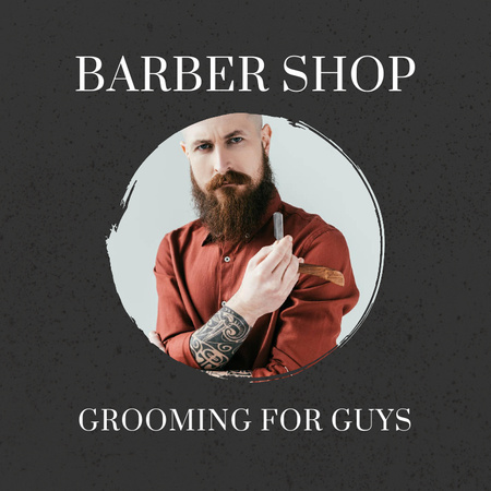 Barber Shop Ad with Stylish Man Social media tervezősablon