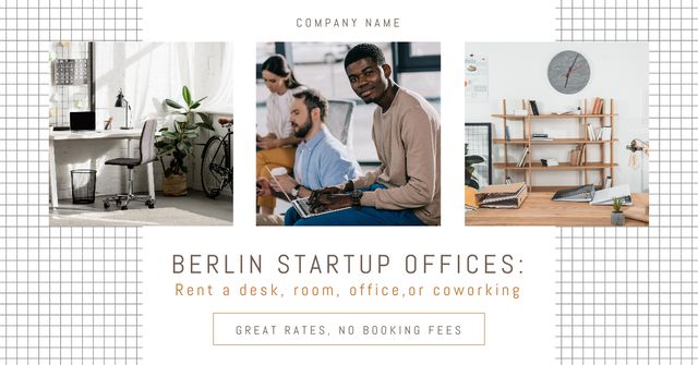 Berlin StartUp Offices For Rent Facebook AD Design Template