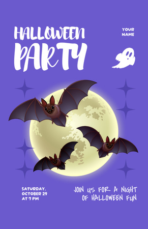 Halloween Party bejelentése denevérekkel lila színben Invitation 5.5x8.5in tervezősablon