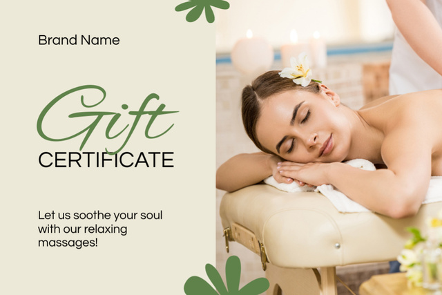 Plantilla de diseño de Calm Woman Enjoying Massage Gift Certificate 