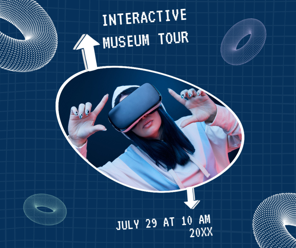 Interactive Tour with Woman in VR Glasses Facebook tervezősablon