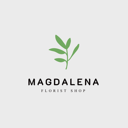 Designvorlage Floral Shop Emblem with Green Leaf für Logo 1080x1080px