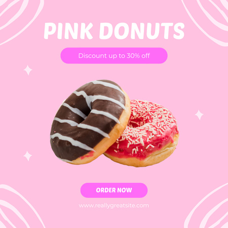 Ontwerpsjabloon van Instagram AD van Korting op roze geglazuurde donuts